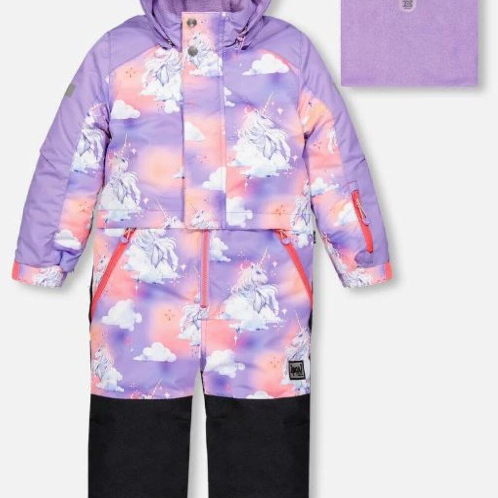 DEUX PAR DEAUX ONE PIECE SNOWSUIT Lavender Unicorns - Child Size 5